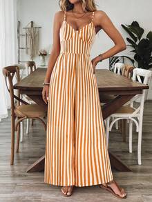 Breezaya Women's Casual Floral Print Loose Jumpsuit With Spaghetti Straps And Open Back, Spring/Summer - Orange - View 5