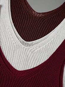 EMERY ROSE Damen Lässig Urlaubs V-Ausschnitt 3-teiliges Strickset, Sommer Damen Weste Tops Tanktops für Frauen Gestrickte Damen Tanktops Sommer - Bordeaux - Übersicht 6