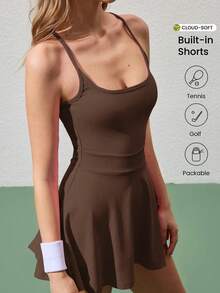 CourtClass 女士优雅无袖连衣裙 - 咖啡棕 - 查看 6