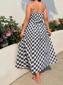 GalTyme 大码休闲格子吊带连衣裙 - 黑與白 - 查看 5