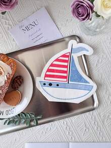 Joivida 1 pieza Servilletas de fiesta con forma única de velero, adecuadas para cumpleaños, fiestas de bebé, decoración festiva, apropiadas para pastelerías, cafeterías, restaurantes, Halloween, Navidad y suministros para fiestas - Tejido de color de forma especial de velero de dibujos animados - Ver 6