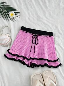 SHEIN Elenzya Women's Elegant Drawstring Knit Pants, Spring/Summer - Pink - View 3