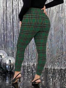 SHEIN Clasi Quần bó cạp cao kẻ caro thời trang cỡ lớn - màu xanh lá - Xem 2