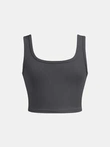 SHEIN Girlism 少女修身休闲圆领背心和骑行短裤多件套 - 深灰色 - 查看 10