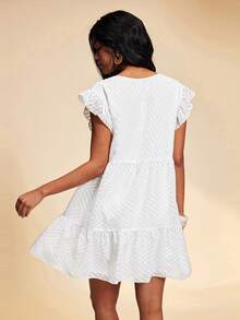 Travachic 2026 Nuovo Vestito Smock da Donna Stile Vacanza, Maniche Corte, Scollo Tondo, Tinta Unita - Bianco - Visualizzare 6