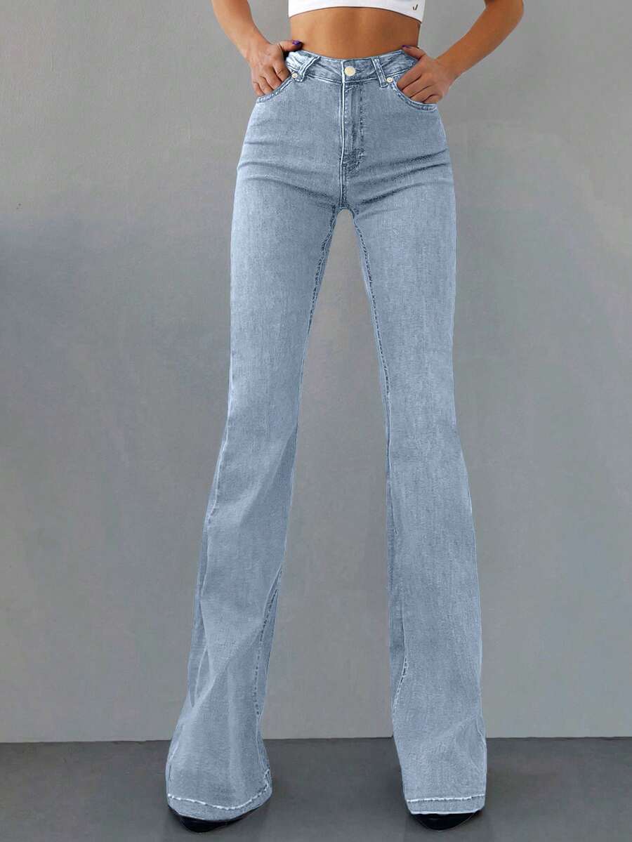 98%Cotton Slim Fit Flared Jeans - Light Wash - View 1