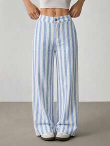 Wide Leg Baggy Pants - Sky Blue - View 2