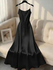 Franclia 新款水钻装饰吊带修身连衣裙，女士春夏款 - 黑色 - 查看 2