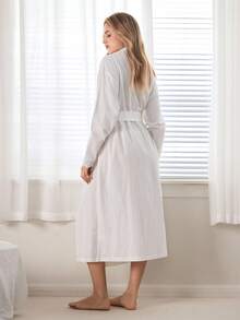 Ocili 女士镂空刺绣荷叶边宽松睡袍 - 白色 - 查看 3