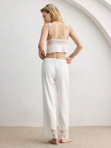 Ocili Women's Lace Patchwork Camisole & Long Pants Pajama Set - White - View 3