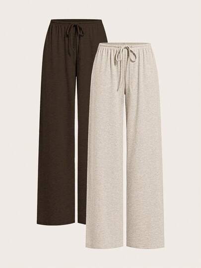 SHEIN Tall 两色可选 女士抽绳腰宽松休闲阔腿裤 阔腿家居裤 抽绳家居裤 宽松家居裤 舒适家居裤，秋季，女士秋装，女士冬装