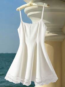 GlowEve Women's Lace Trim Mini Dress - White - View 3