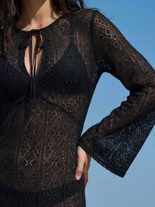 Maija Women's Tie Neck Casual Beach Cover Up Dress - Black - View 1