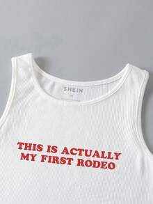 INAWLY Áo tank top không tay cổ tròn in chữ phối màu cỡ lớn - trắng - Xem 3