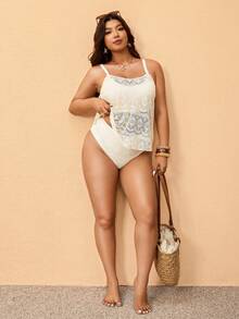 Elaquor Conjunto de tankini de traje de baño de talla grande con textura de unicolor - Albaricoque - Ver 4