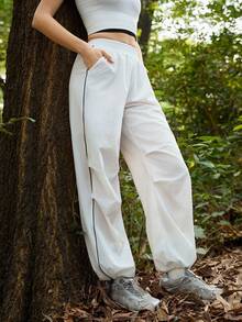 In My Nature Quần nữ dáng rộng, cạp chun, phối màu tương phản, thích hợp mặc ngoài trời. - trắng - Xem 5