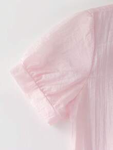 Resyla 女士春夏新款粉白纹理面料宽松衬衫，金属纽扣装饰，适合外出、度假、下午茶、日常穿着、约会、派对等场合。 - 彩色 - 查看 5