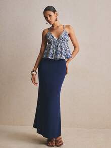 Poéselle Women's Plant Pattern Ruffle Hem Camisole And Fish Tail Midi Skirt Set - Multicolor - View 4