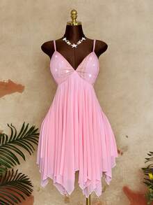 Sunspun Plus Size Solid Color Fashionable Bustier Camisole Backless Dress - Pink - View 3