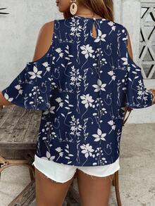 EMERY ROSE Plus Size Women Floral Print Off-Shoulder Casual Versatile Daily Wear Shirt - Multicolor - View 4
