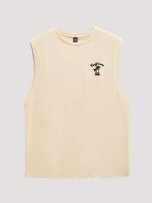 Open Phase 男士夏季休閒椰樹和字母印花背心 - 卡其色 - 查看 1