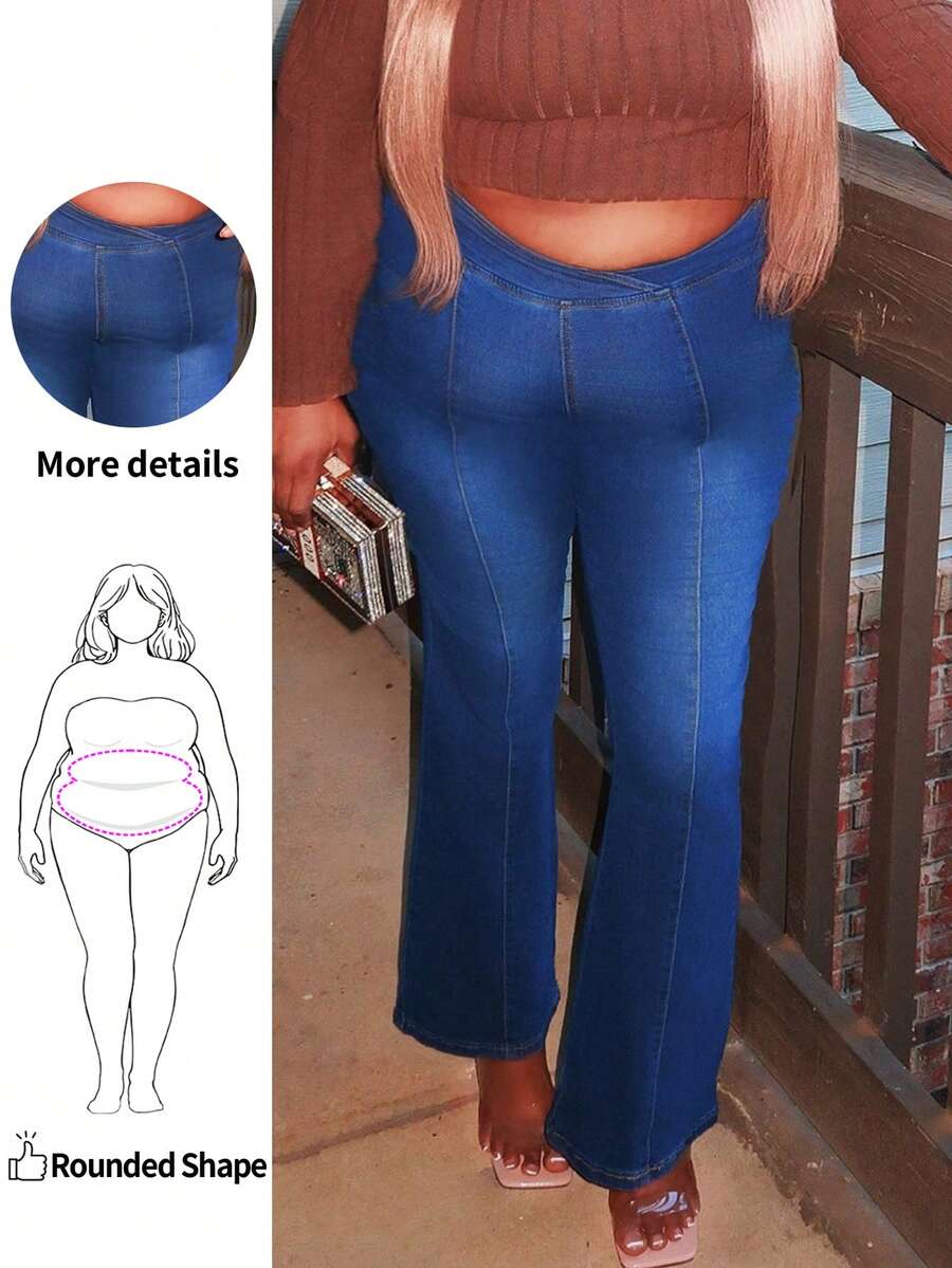 Enliva Quần jean denim dáng rộng, đơn giản và thời trang, thích hợp mặc hàng ngày, dành cho dáng người quả táo và tròn trịa. - Rửa tối - Xem 1