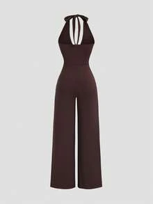 Sweetra 新款嬉皮风刺绣复古休闲/工作装棕色吊带连体裤，女士，春夏款 - 棕色 - 查看 2