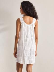 Ocili 棉质针织波西米亚风舒适弹力蕾丝边简约睡裙，女士睡衣连衣裙 - 白色 - 查看 3