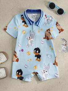LOONEY TUNES X SHEIN Baby Boy Cartoon Print Casual Everyday Romper - Blue - View 1