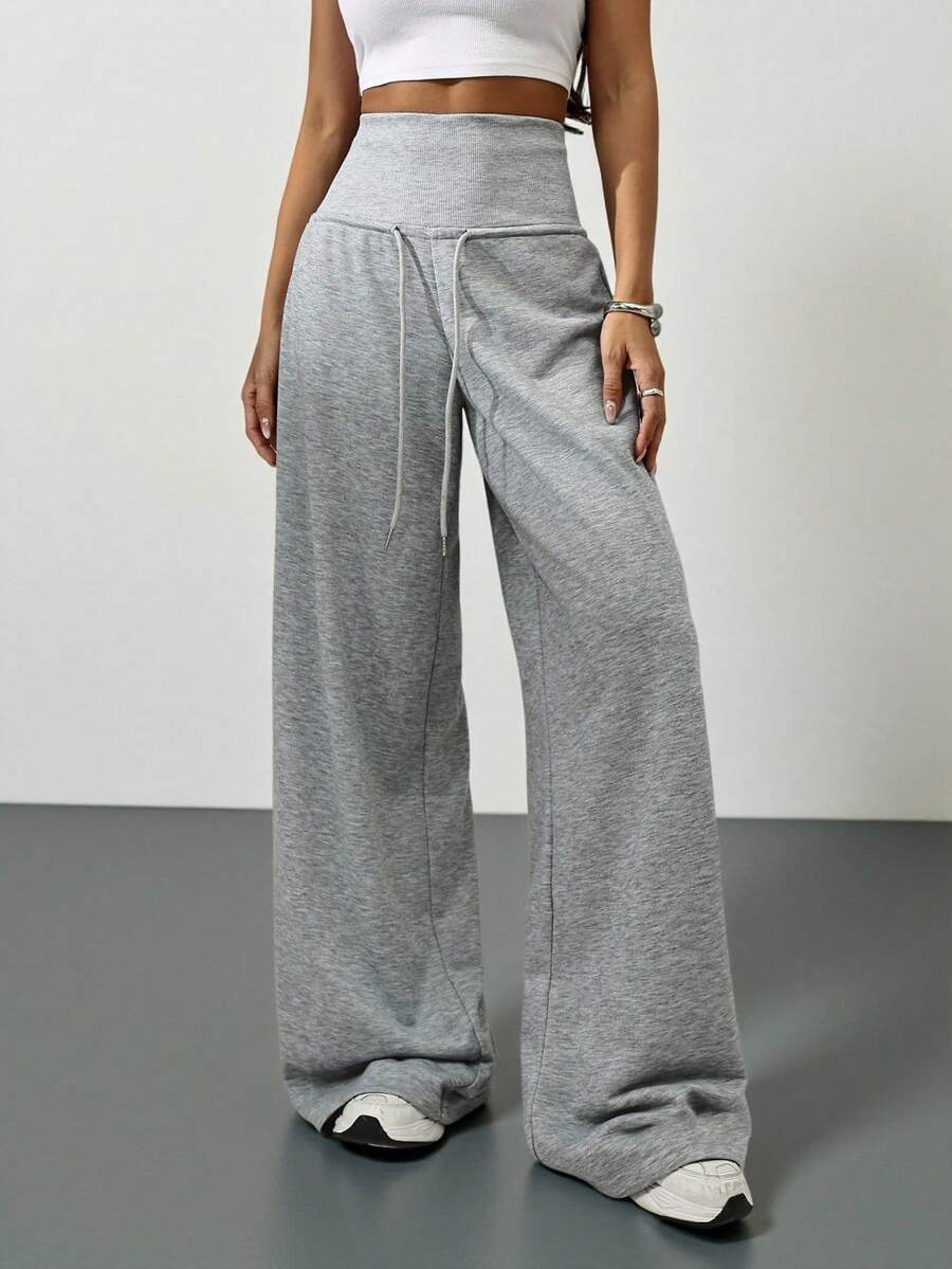 SHEIN Tall 灰色针织抓绒抽绳腰宽松运动裤，冬季毕业季，返校季服装，毕业典礼，女教师服装，秋季返校季女装