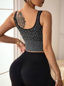 Slayform Women's Leopard Print Everyday Fitness Sports Bra - Black - View 2