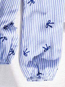Emery Rose Kids Emery Rose Kids 女童编织条纹蝴蝶结装饰荷叶边下摆休闲连体裤 - 彩色 - 查看 10