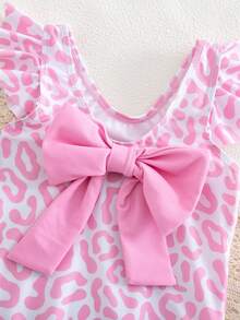 SHEIN Young Girl Ditsy Floral Side Bow Decor Casual One-Piece Swimsuit With Cover-Up Skirt, Young Girls Summer Beach Holiday Swimwear Bathing Suit & Beach Outfit - Multicolor - View 3