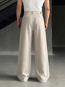 NEON BLANC Plus Size Men's Grey Vertical Striped Woven Wide Leg Pants - Beige - View 2
