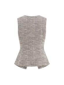 Ellevyn Elastic Wool Sleeveless Top With Metal Buckle, Elegant Office Shirt - Multicolor - View 2