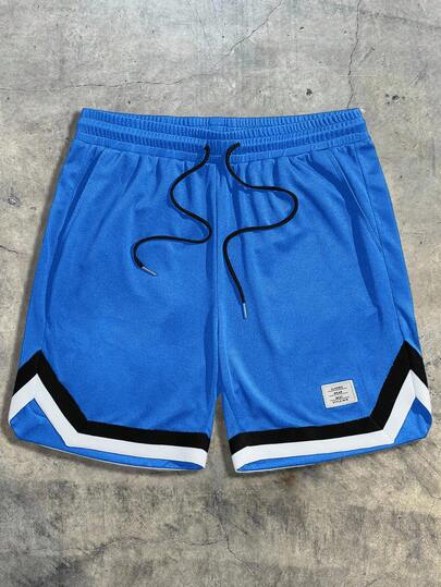 AXEPEAK Pantalones cortos con cordón en la cintura, detalles de parche con letras y ribete de contraste para hombres