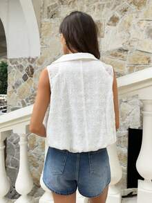 SHEIN Frenchy Women's Floral Textured Casual Sleeveless Loose Shirt,French Summer White Hollow Embroidery Collar Sleeveless Blouse, Loose Versatile Collar Design, Essential For Casual, Commute, And Vacation,Summer Top,Beach Outfits,Casual Blouses For Women,Vacation Outfits Women,Work Tops For Women,Peplum Top,White Blouse Beach Outfit For Women Conservative Top Summer Blouse For Women Summer Casual Outfits For Women Polo Blouse For Women Casual - Beige - View 2