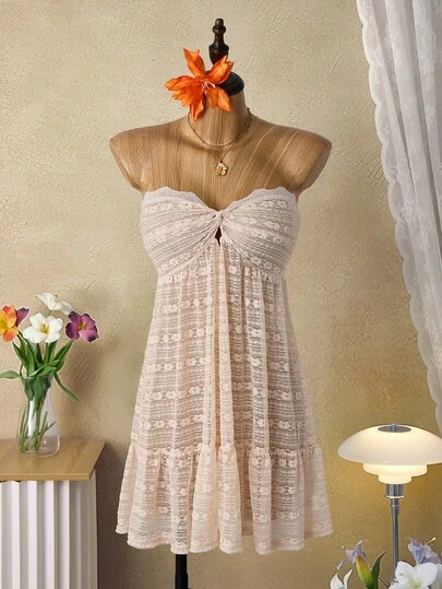 Bellisia Đầm vải dệt jacquard 2026SS, kiểu dáng ngọt ngào và dễ thương, thích hợp mặc ngoài đồ bơi đi biển cho nữ.