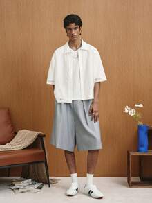 TOKVUE 男士单排扣休闲宽松镂空短袖衬衫 - 白色 - 查看 5