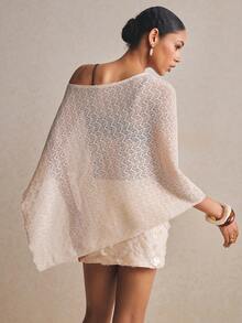 Poéselle Áo nữ dáng rộng tay cánh dơi cổ lệch vai, thích hợp cho kỳ nghỉ. - Màu be - Xem 7