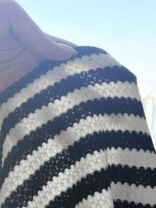 SHEIN Teen Girl Striped Ruffle Bandeau Top And Shorts Set - Black and White - View 3