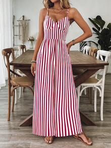 Breezaya Women's Casual Floral Print Loose Jumpsuit With Spaghetti Straps And Open Back, Spring/Summer - Red - View 6