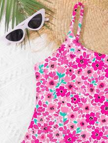 Traje de baño de una pieza con estampado floral para niñas - Rosa - Ver 4