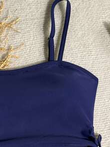 SHEIN 少女碎花印花背心式泳衣套装 - 高弹力、不透明、可机洗，时尚泳装，适合游泳、度假、夏季海滩穿着，儿童泳装套装，夏季假期 - 寶藍色 - 查看 6