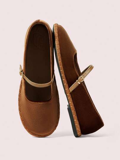 CUCCOO DOLLMOD Women's Shoes Classic Brown Flower Embroidery Velvet Bow Flats Mary Jane