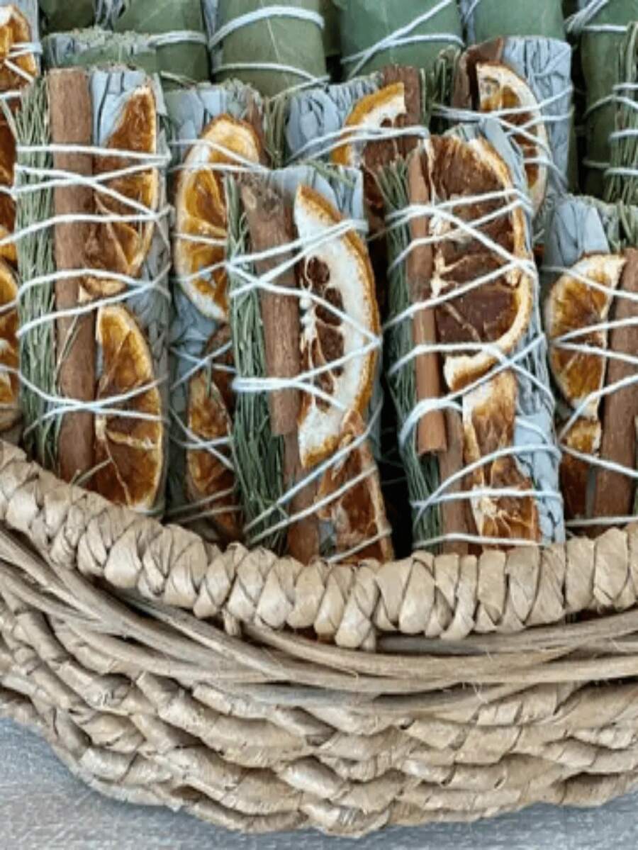 White Sage, Orange Cinnamon Sage Smudge Stick For Cleaning Money Space, Removing Negative Energy, Comes With Instructions - Multicolor - View 1