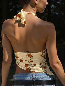 INAWLY Women's Fashionable Halter Neck Backless Printed Camisole For Summer - Multicolor - View 2