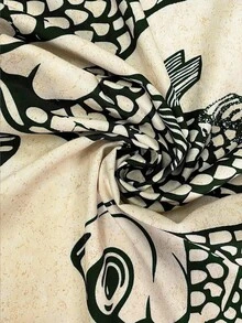 Breezaya Quần ống rộng nữ kiểu dáng thường ngày, màu mơ, in hình cá lớn, thiết kế dây rút ở eo, thích hợp cho kỳ nghỉ xuân/hè. - màu đen - Xem 5
