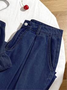 Comfortcana Women's Solid Color Minimalist Camisole Top And Jeans Set - Dark Wash - View 4