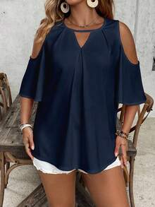 EMERY ROSE Plus Size Women Solid Color Ruched Off-Shoulder Casual Versatile Daily Wear Blouse - Multicolor - View 3